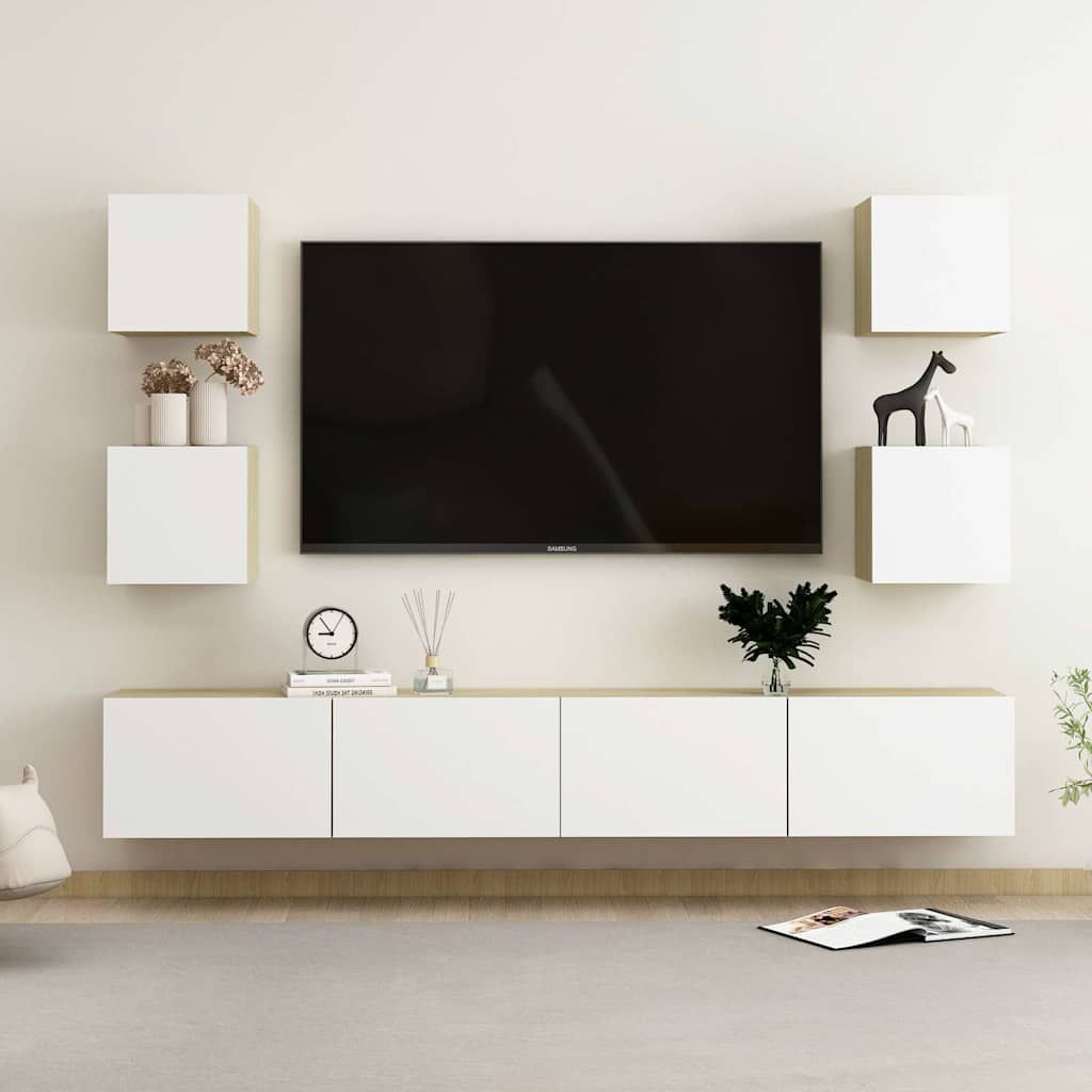 Set Mobili TV 6 pz Bianco e Rovere Sonoma in Legno Multistrato vidaXL