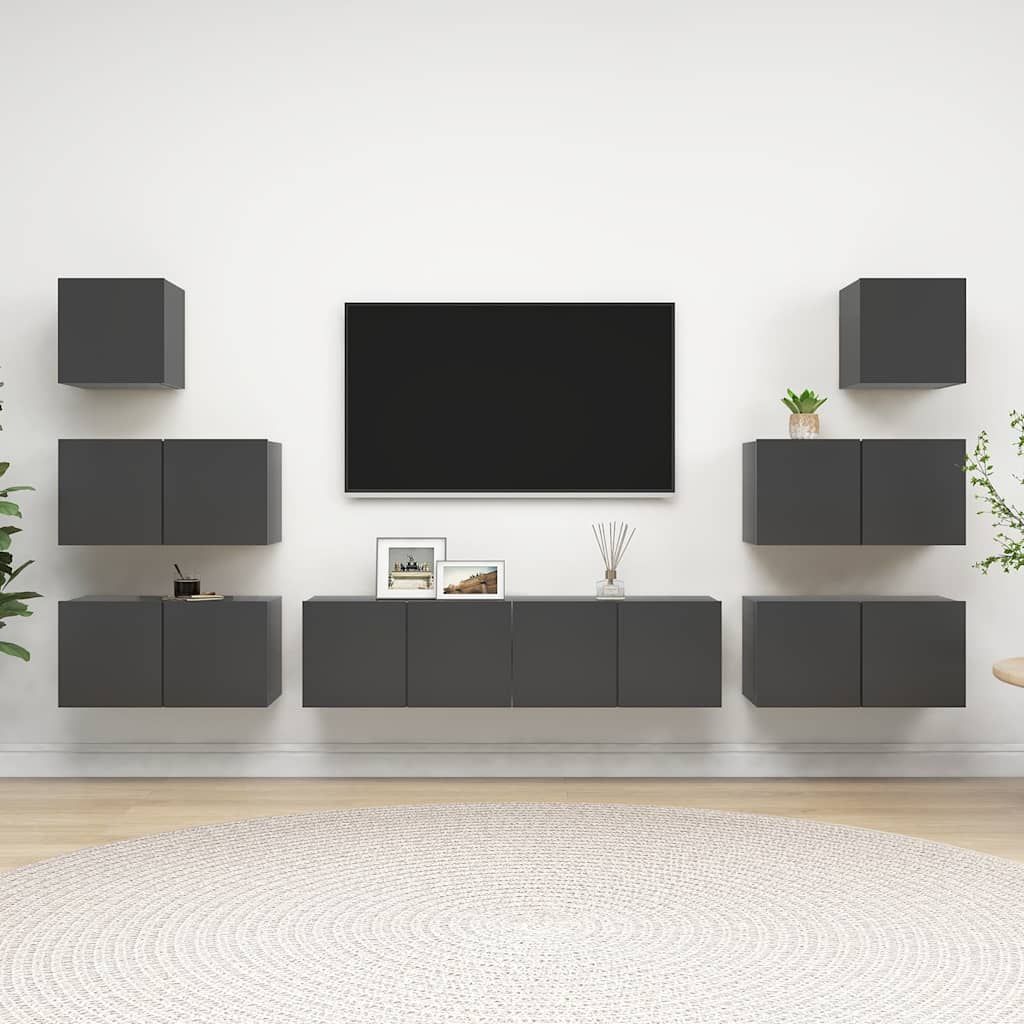 Set Mobili Porta TV 8 pz Grigio in Legno Multistrato vidaXL