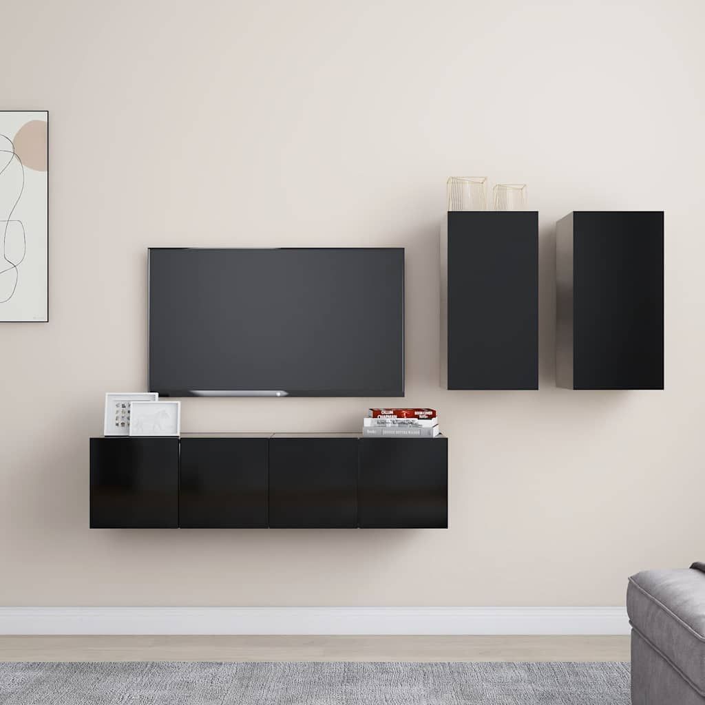 Set di Mobili Porta TV 4 pz Nero in Legno Multistrato vidaXL