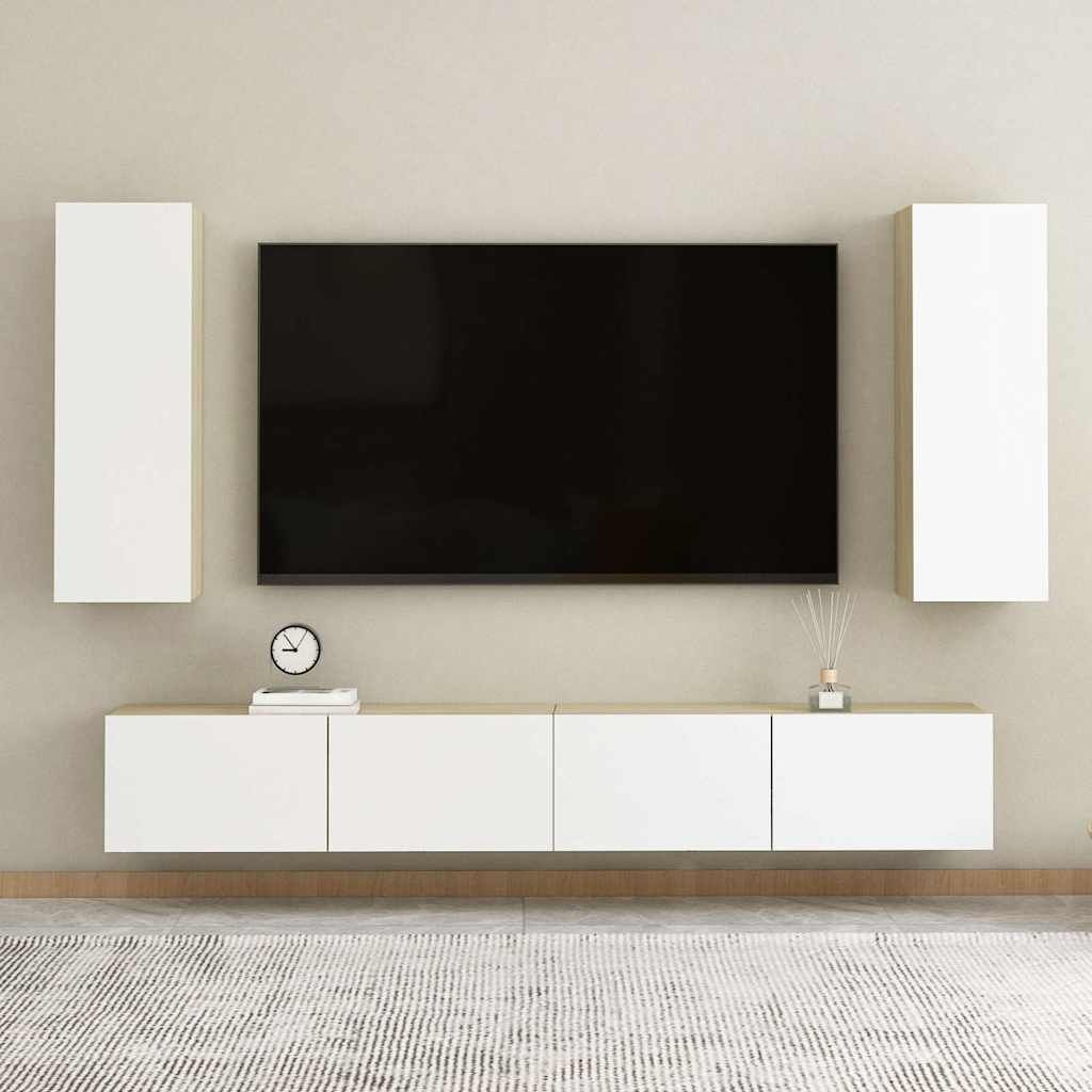 Set Mobili TV 4 pz Bianco e Rovere Sonoma in Legno Multistrato vidaXL