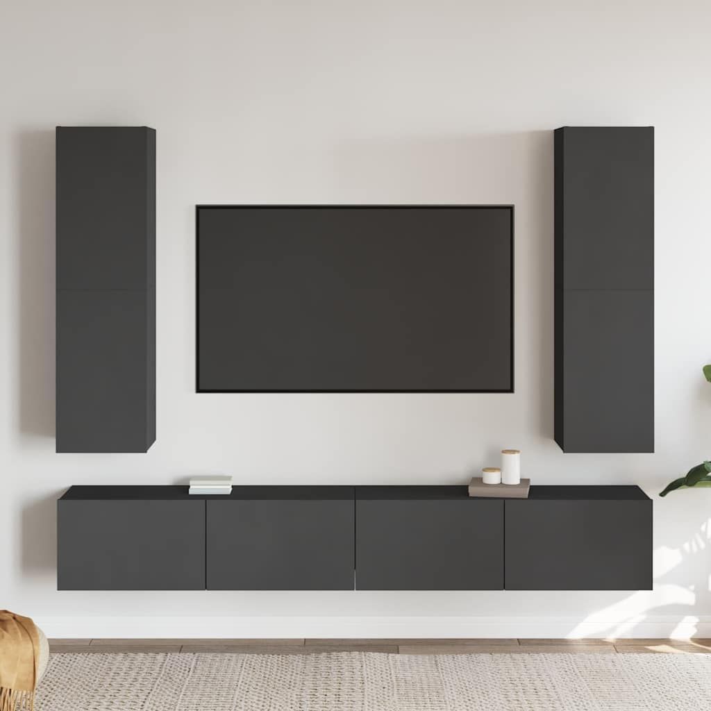 Set Mobili Porta TV 4 pz Grigio in Legno Multistrato vidaXL