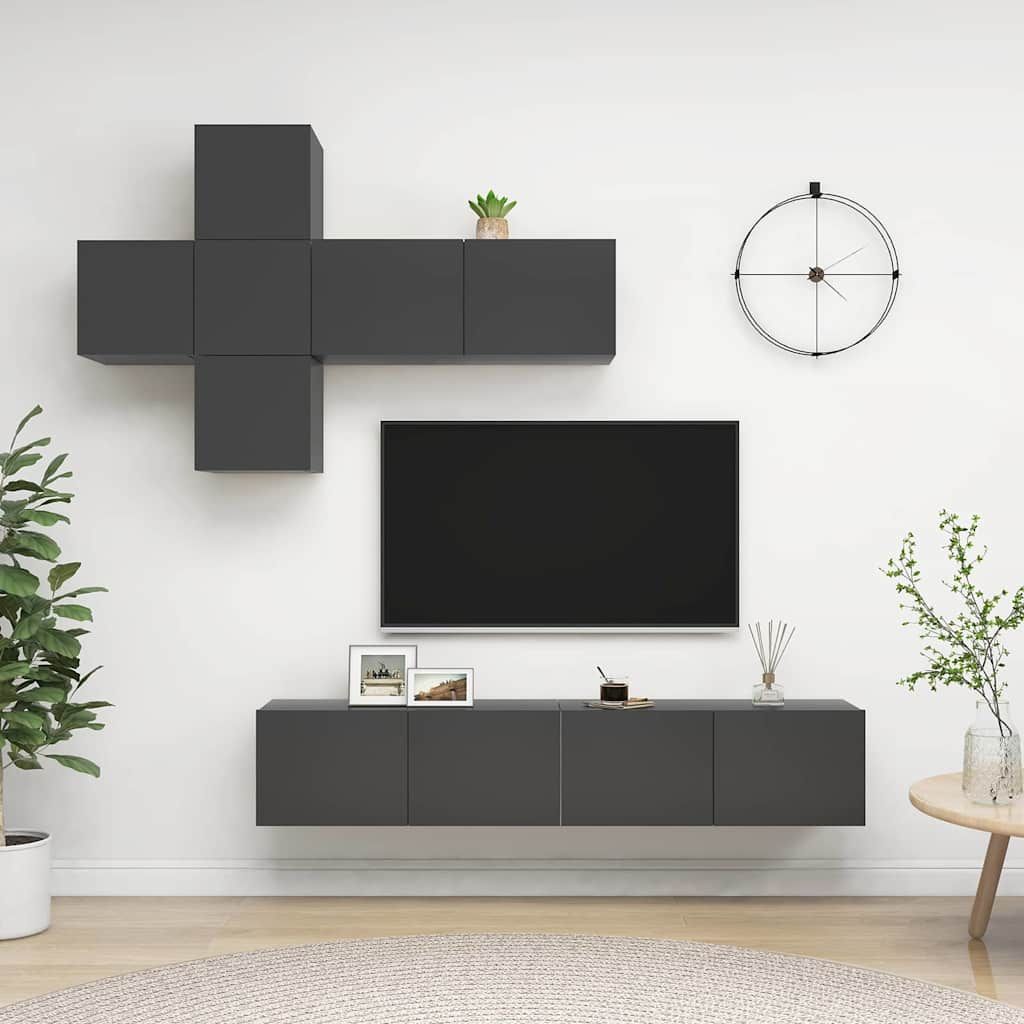 Set Mobili Porta TV 7 pz Grigio in Legno Multistrato vidaXL