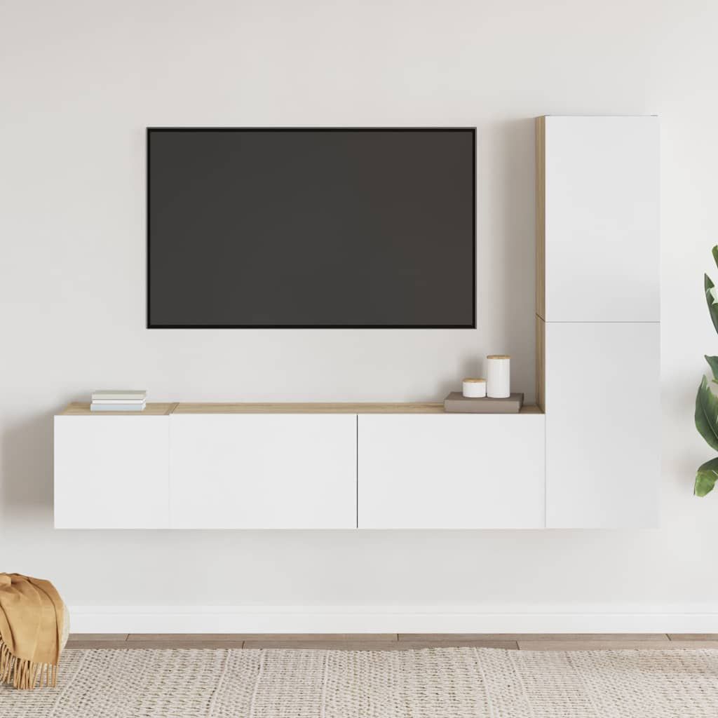 Set Mobili TV 3 pz Bianco e Rovere Sonoma in Legno Multistrato vidaXL