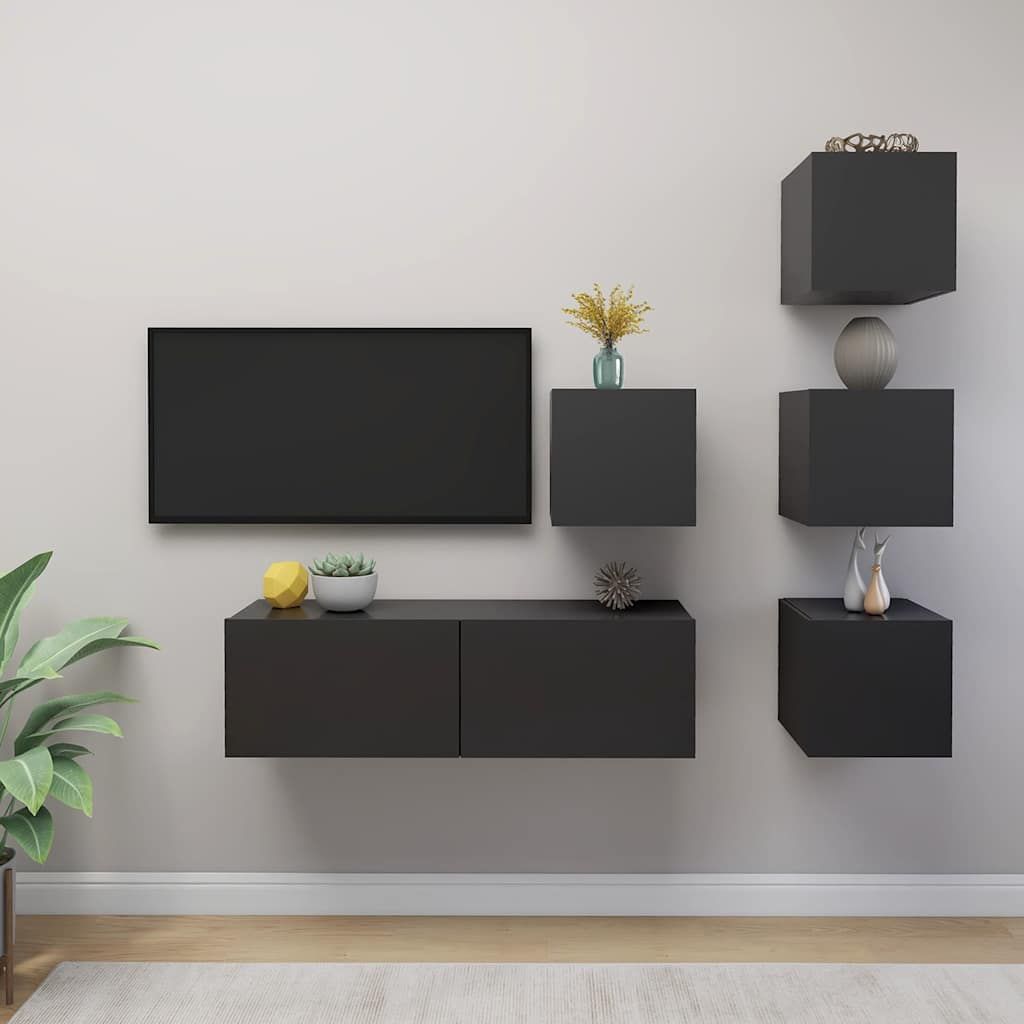Set Mobili Porta TV 5 pz Grigio in Legno Multistrato vidaXL