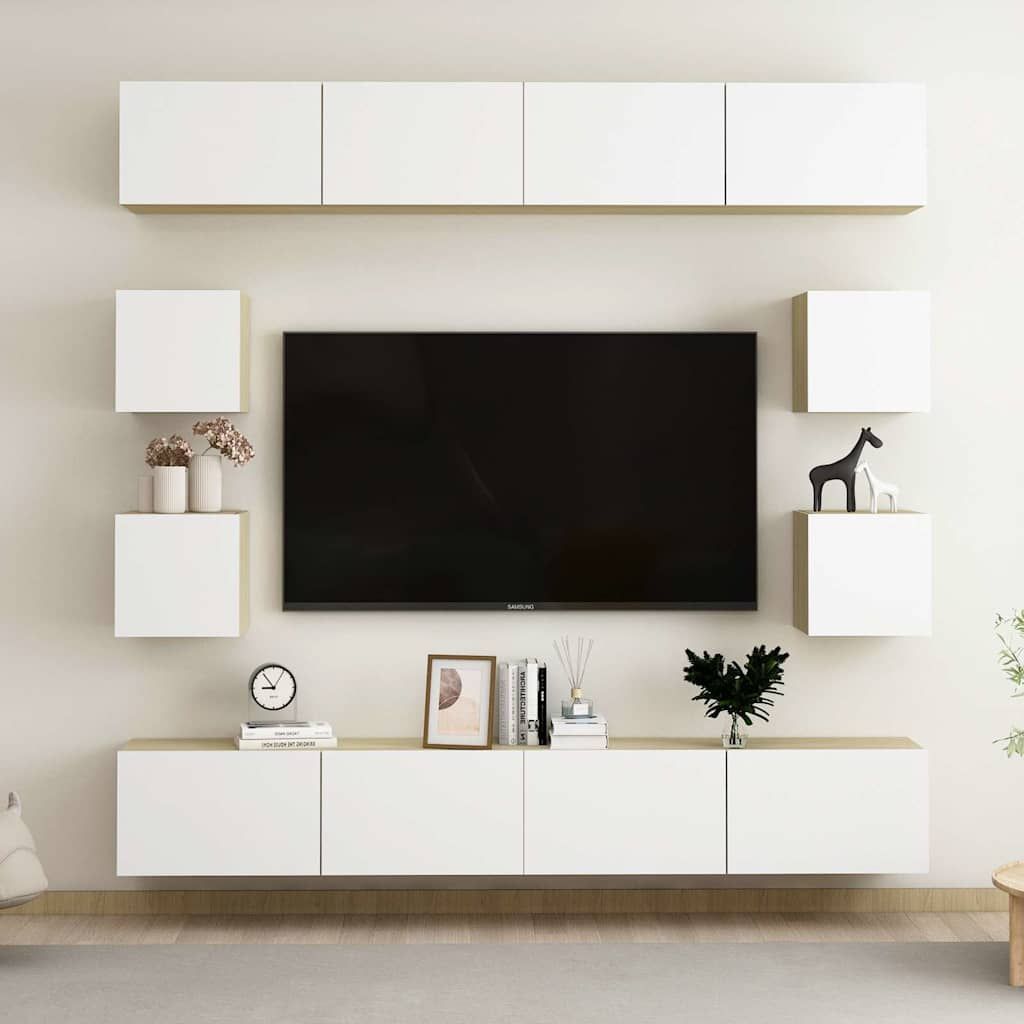 Set Mobili TV 8 pz Bianco e Rovere Sonoma in Legno Multistrato vidaXL