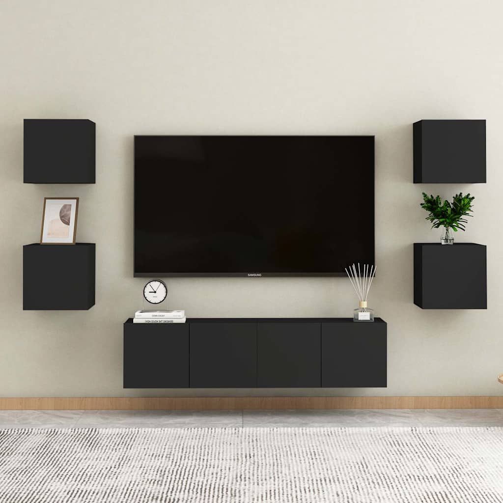 Set di Mobili Porta TV 6 pz Nero in Legno Multistrato vidaXL