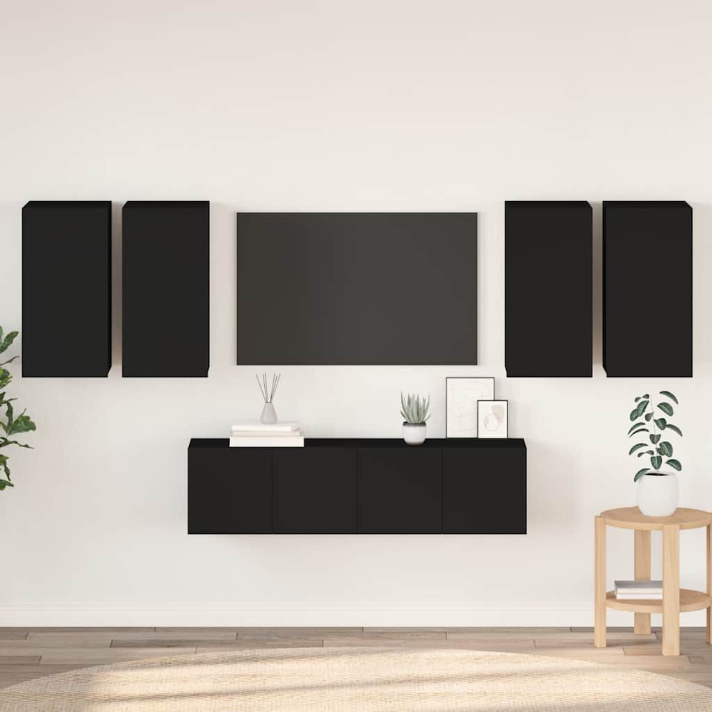 Set Mobili Porta TV 6 pz Nero in Legno Multistrato vidaXL