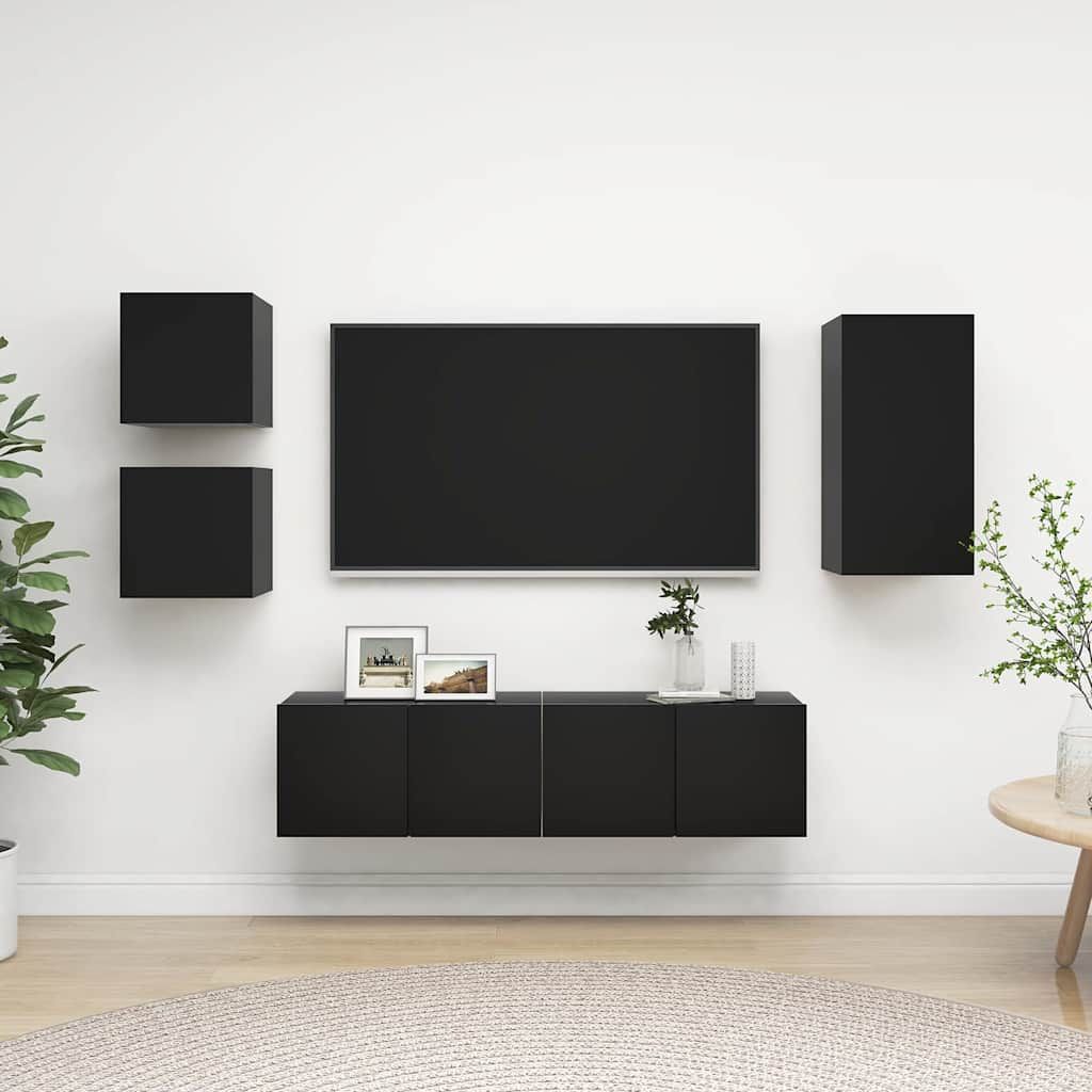 Set di Mobili Porta TV 5 pz Nero in Legno Multistrato vidaXL