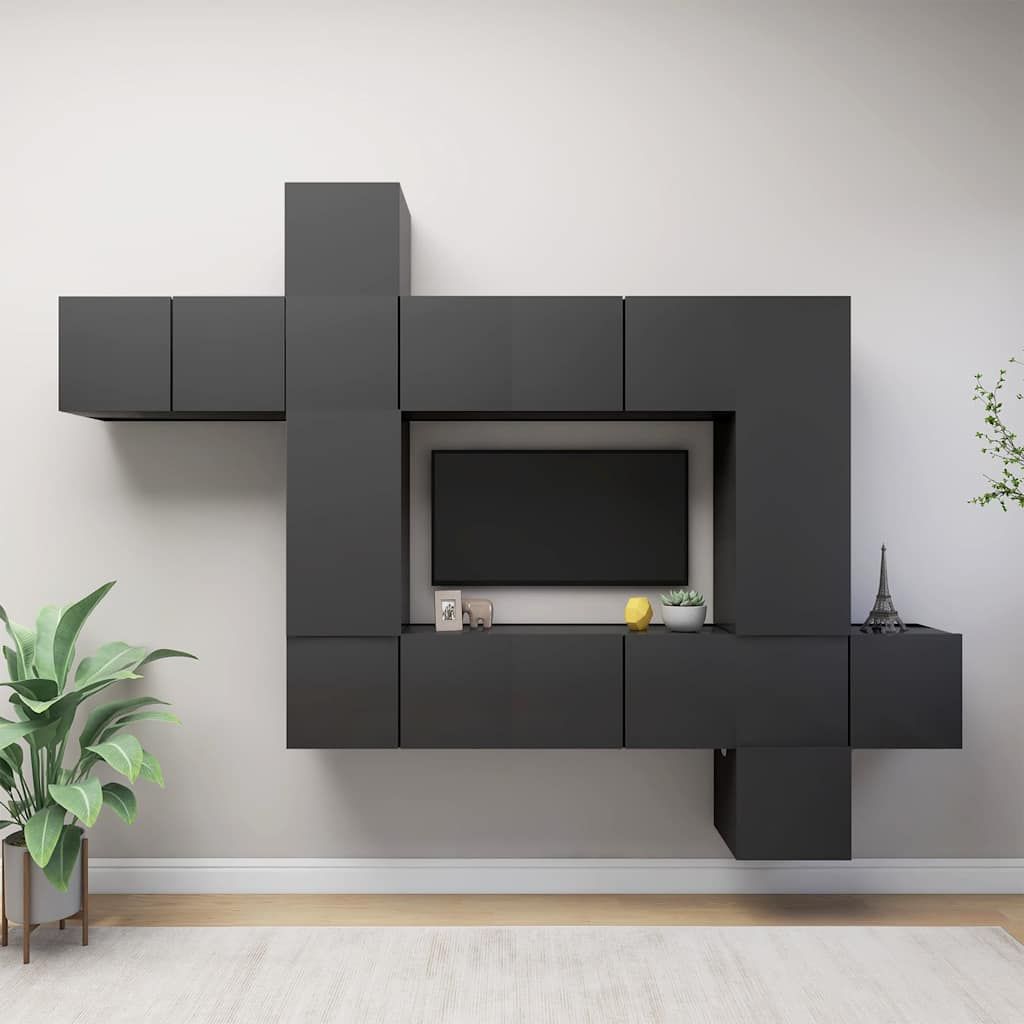 Set Mobili Porta TV 10 pz Grigio in Legno Multistrato vidaXL