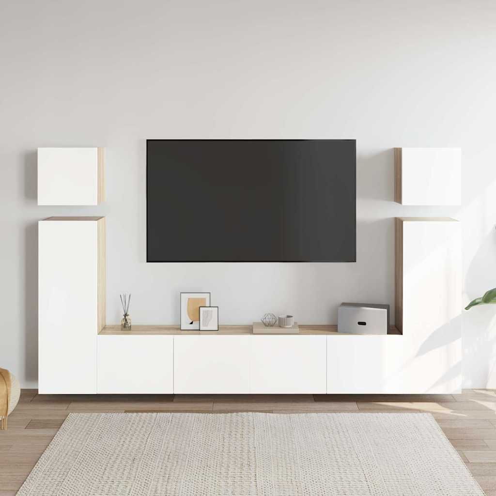 Set Mobili TV 8 pz Bianco e Rovere Sonoma in Legno Multistrato vidaXL