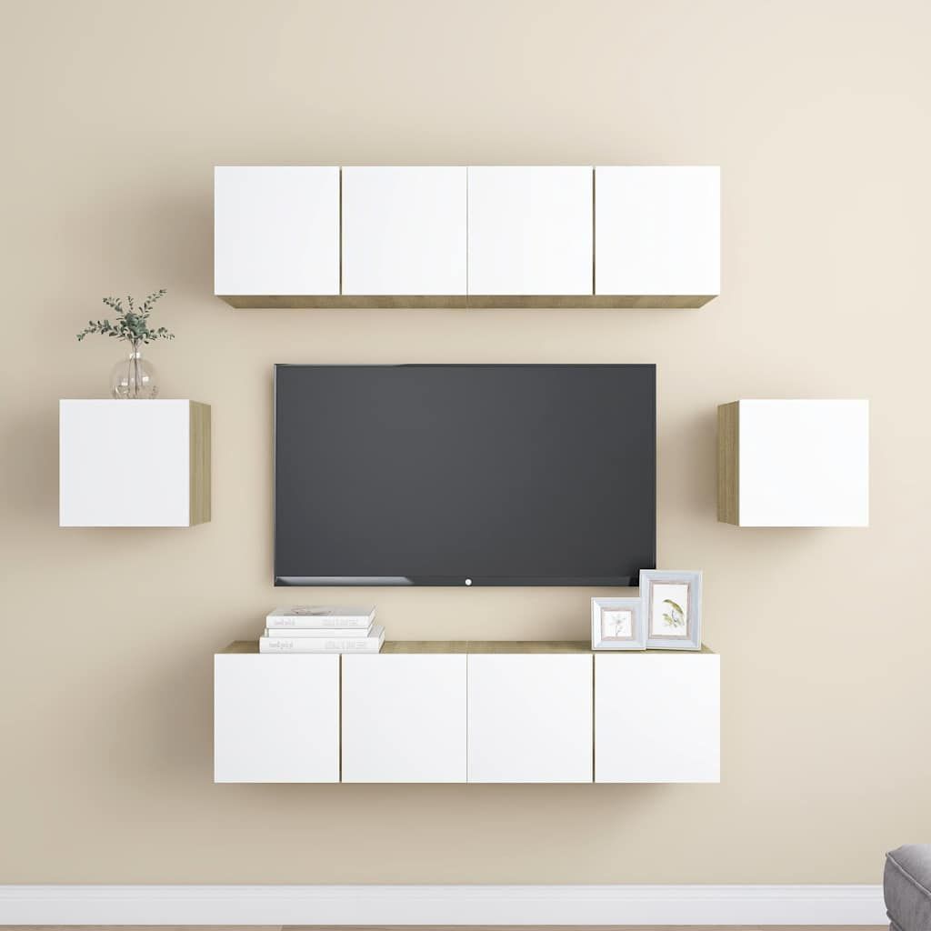 Set Mobili TV 6 pz Bianco e Rovere Sonoma in Legno Multistrato vidaXL