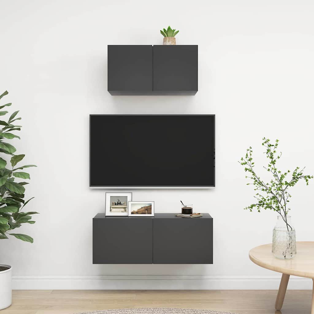 Set Mobili Porta TV 2 pz Grigio in Legno Multistrato vidaXL