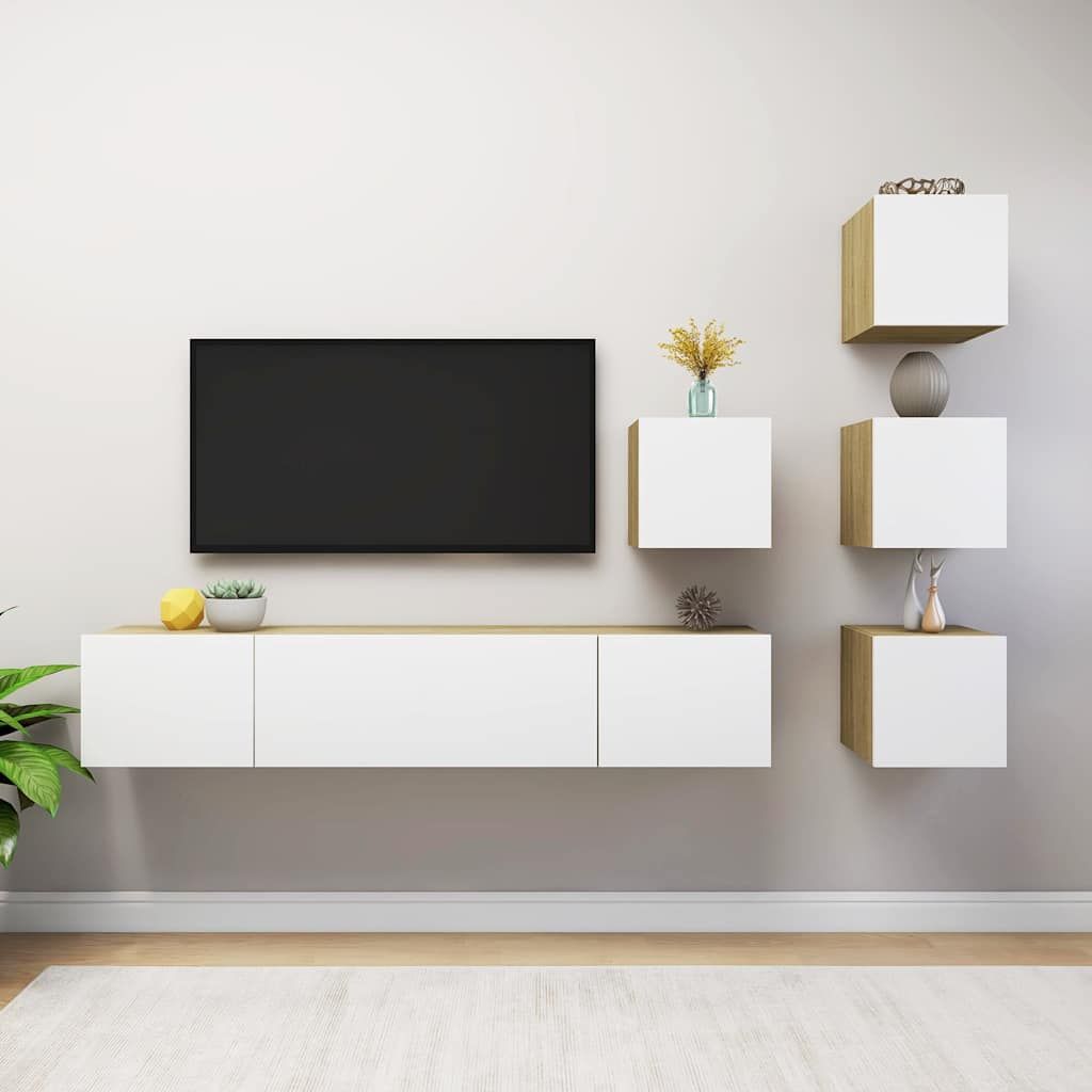 Set Mobili TV 6 pz Bianco e Rovere Sonoma in Legno Multistrato vidaXL