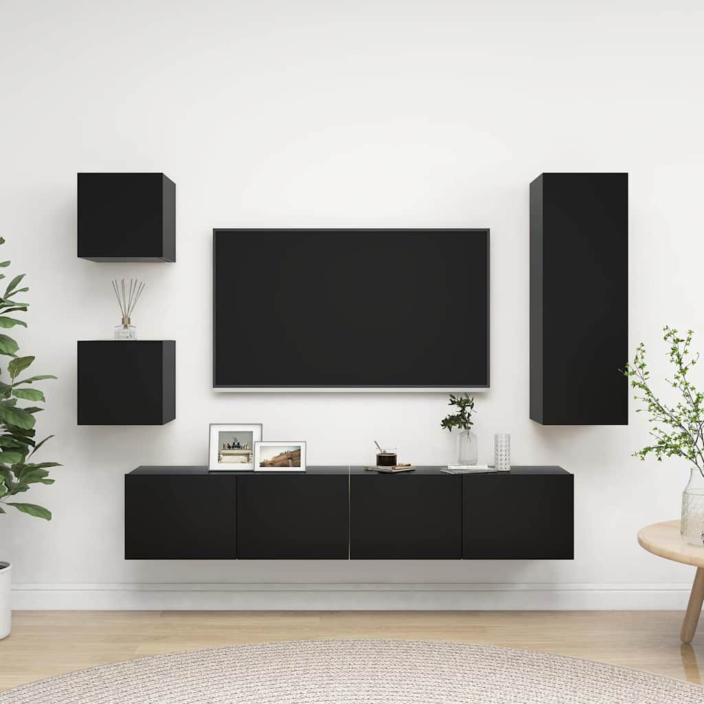 Set di Mobili Porta TV 5 pz Nero in Legno Multistrato vidaXL