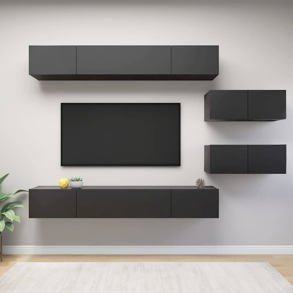 Set Mobili Porta TV 6 pz Grigio in Legno Multistrato vidaXL