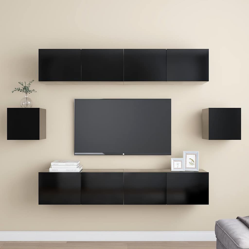 Set di Mobili Porta TV 6 pz Nero in Legno Multistrato vidaXL