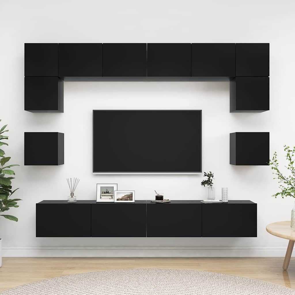 Set di Mobili Porta TV 8 pz Nero in Legno Multistrato vidaXL