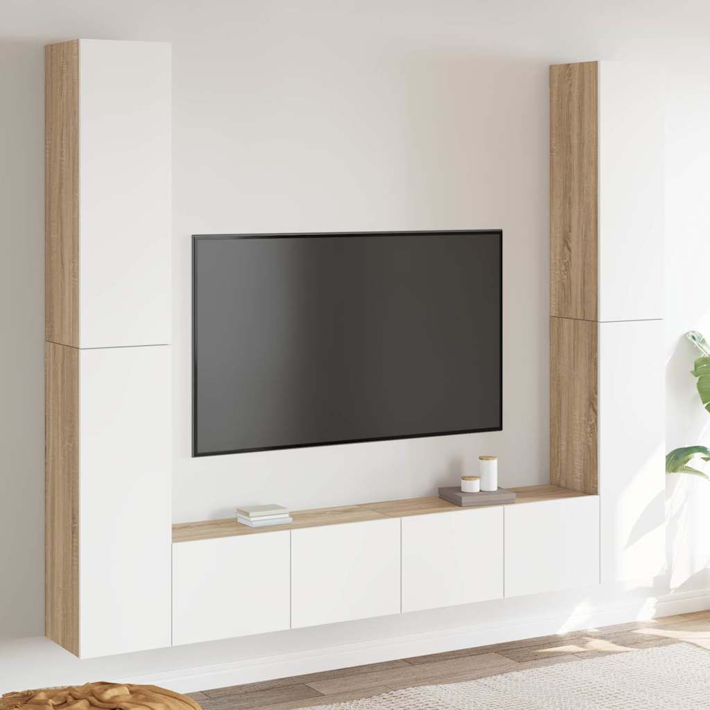Set Mobili TV 6 pz Bianco e Rovere Sonoma in Legno Multistrato vidaXL