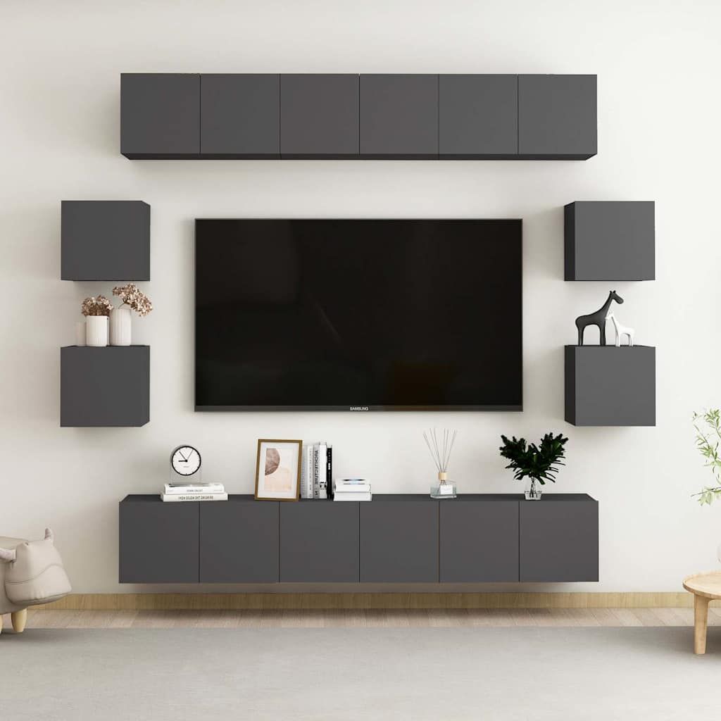 Set Mobili Porta TV 10 pz Grigio in Legno Multistrato vidaXL