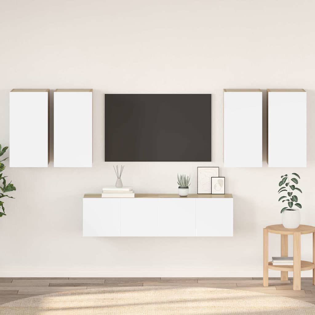 Set Mobili TV 6 pz Bianco e Rovere Sonoma in Multistrato vidaXL