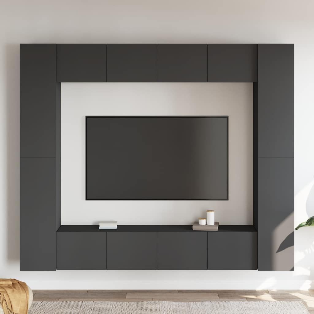 Set Mobili Porta TV 8 pz Grigio in Legno Multistrato vidaXL