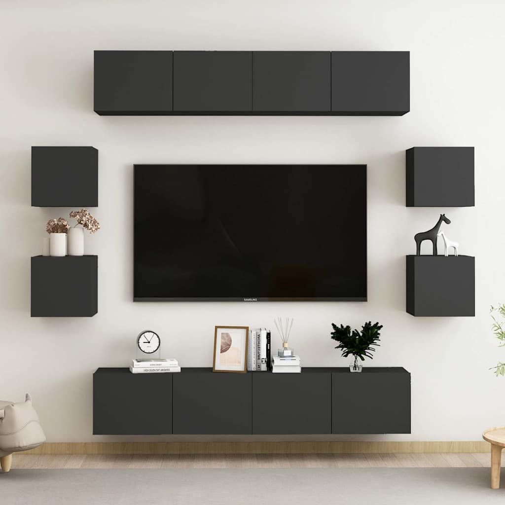 Set di Mobili Porta TV 8 pz Nero in Legno Multistrato vidaXL