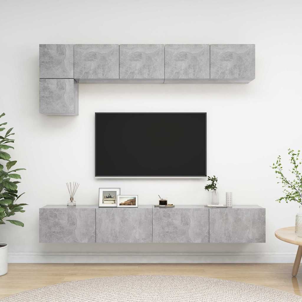 Set di Mobili Porta TV 5 pz Grigio Cemento in Legno Multistrato vidaXL