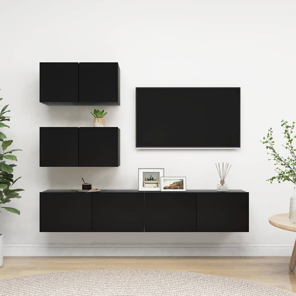Set di Mobili Porta TV 4 pz Nero in Legno Multistrato vidaXL