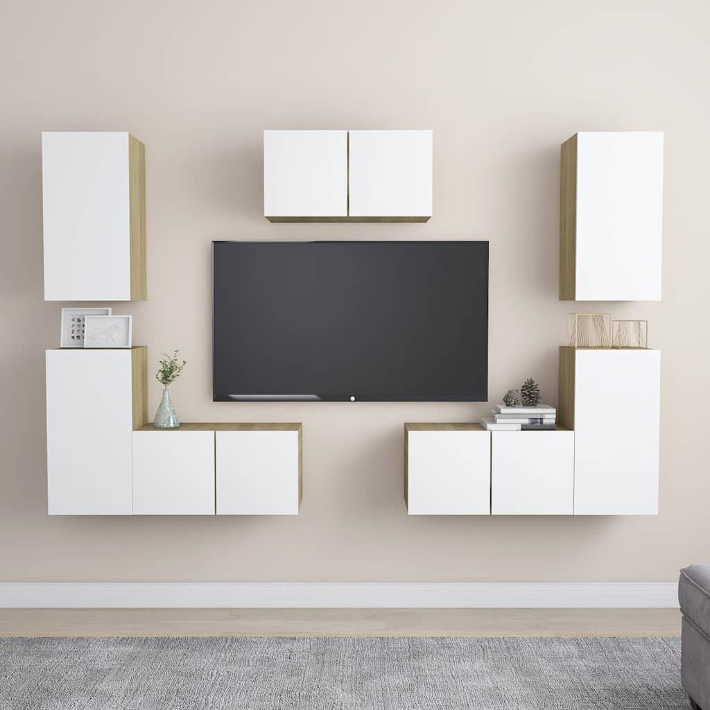 Set Mobili TV 7 pz Bianco e Rovere Sonoma in Legno Multistrato vidaXL