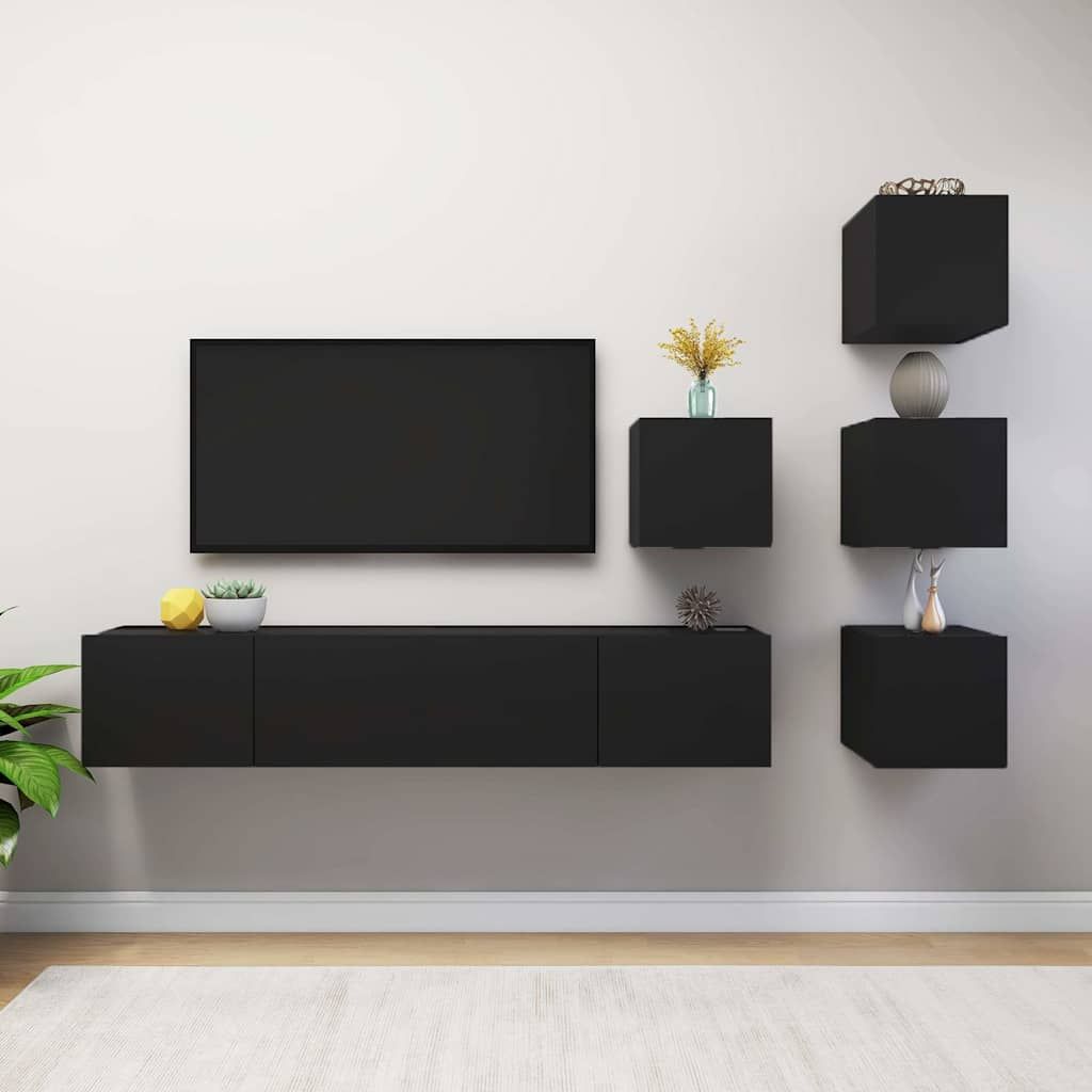 Set di Mobili Porta TV 6 pz Nero in Legno Multistrato vidaXL