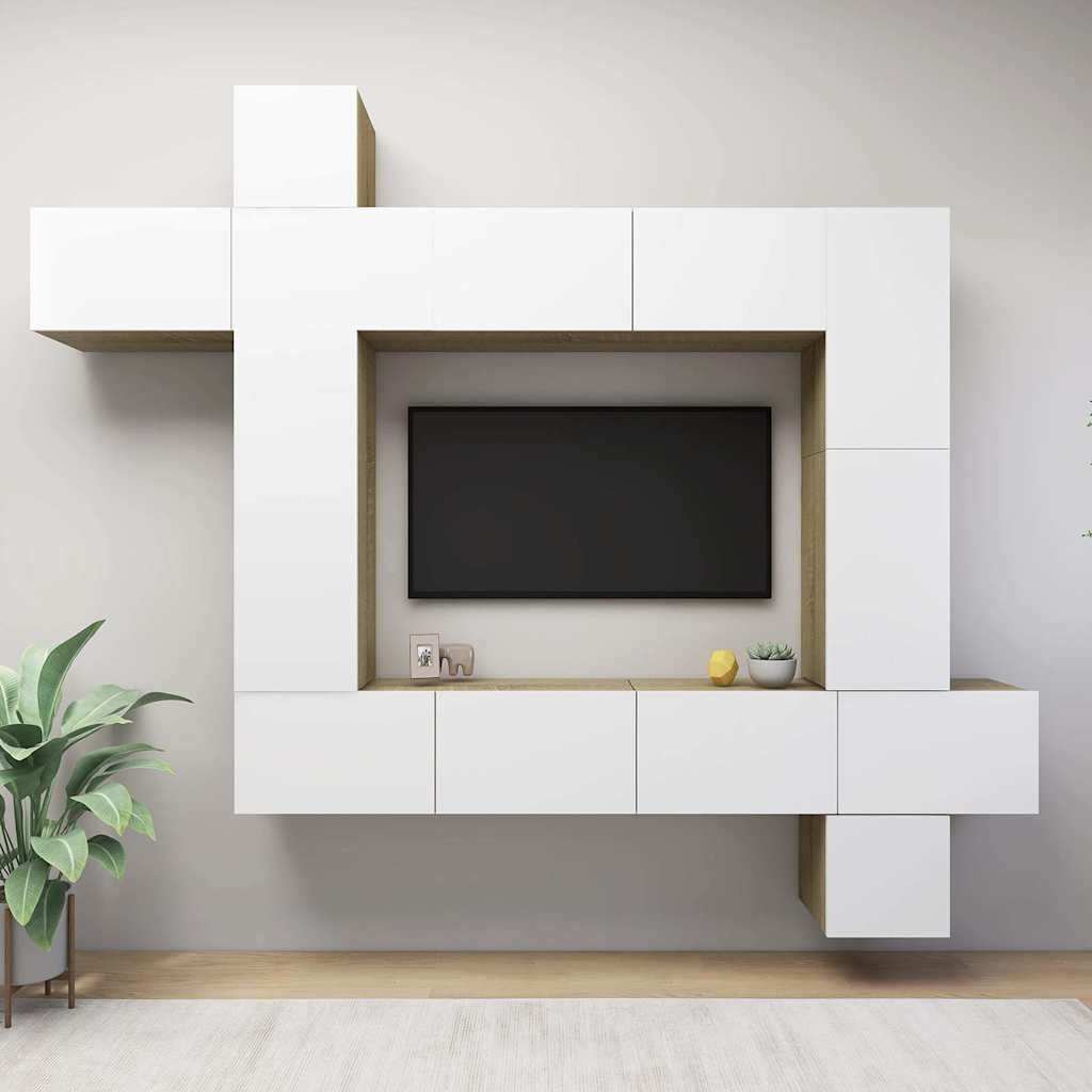 Set Mobili TV 9 pz Bianco e Rovere Sonoma in Legno Multistrato vidaXL