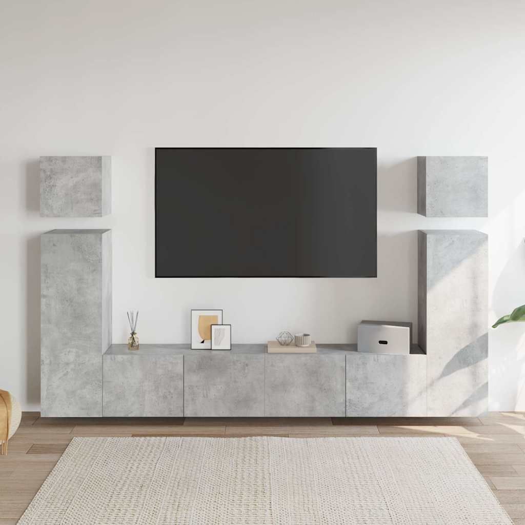 Set di Mobili Porta TV 8 pz Grigio Cemento in Legno Multistrato vidaXL