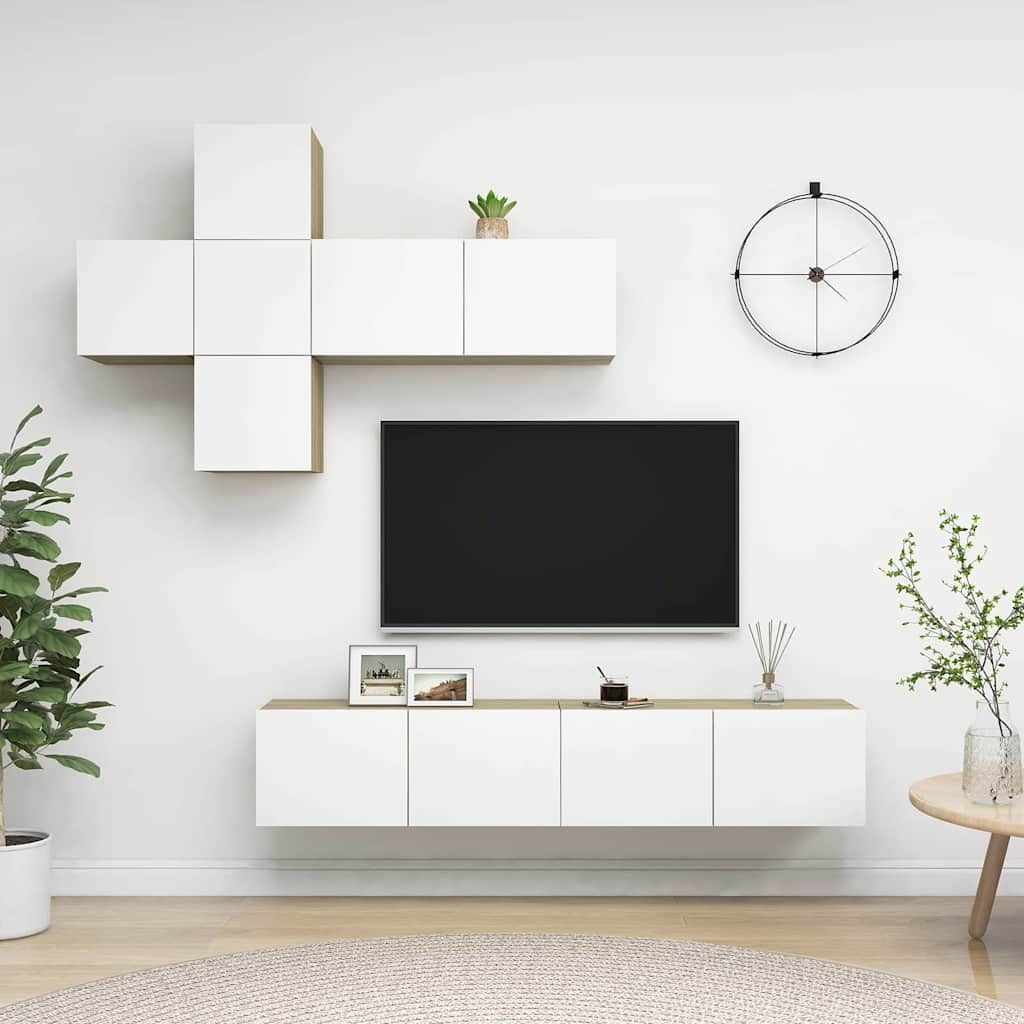 Set Mobili TV 7 pz Bianco e Rovere Sonoma in Legno Multistrato vidaXL