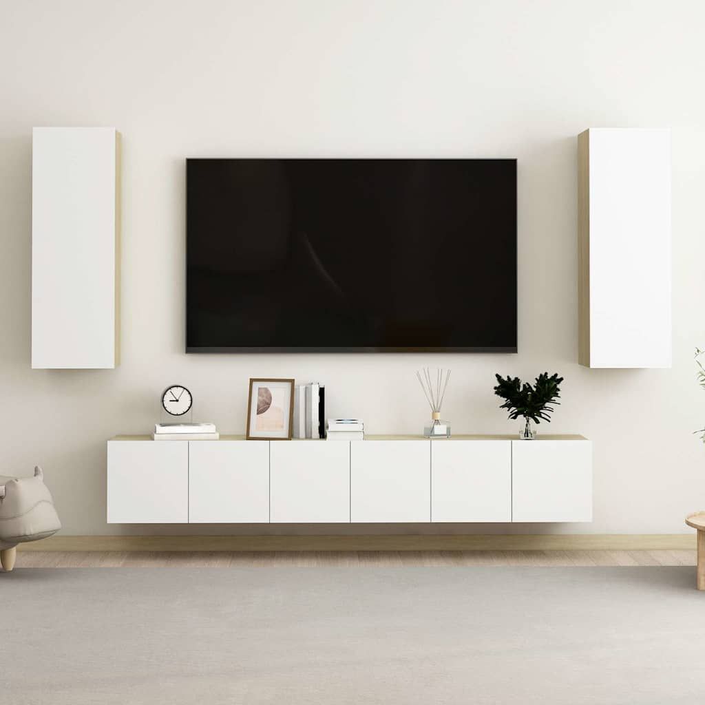 Set Mobili TV 5 pz Bianco e Rovere Sonoma in Legno Multistrato vidaXL