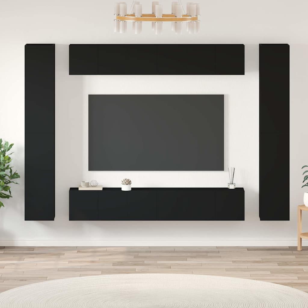 Set di Mobili Porta TV 10 pz Nero in Legno Multistrato vidaXL