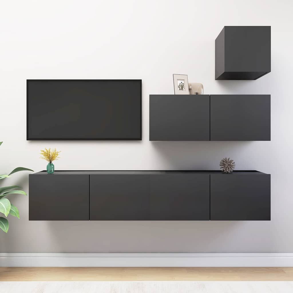 Set Mobili Porta TV 4 pz Grigio in Legno Multistrato vidaXL