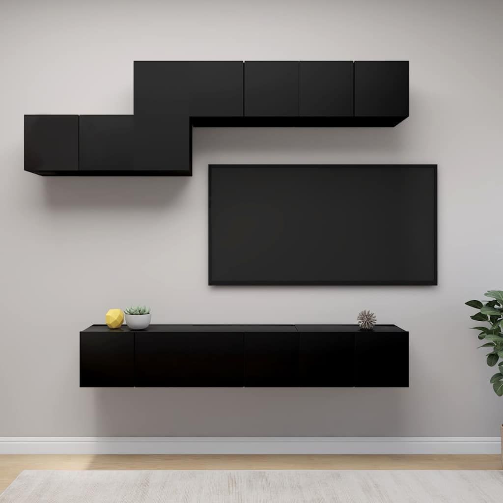 Set di Mobili Porta TV 7 pz Nero in Legno Multistrato vidaXL