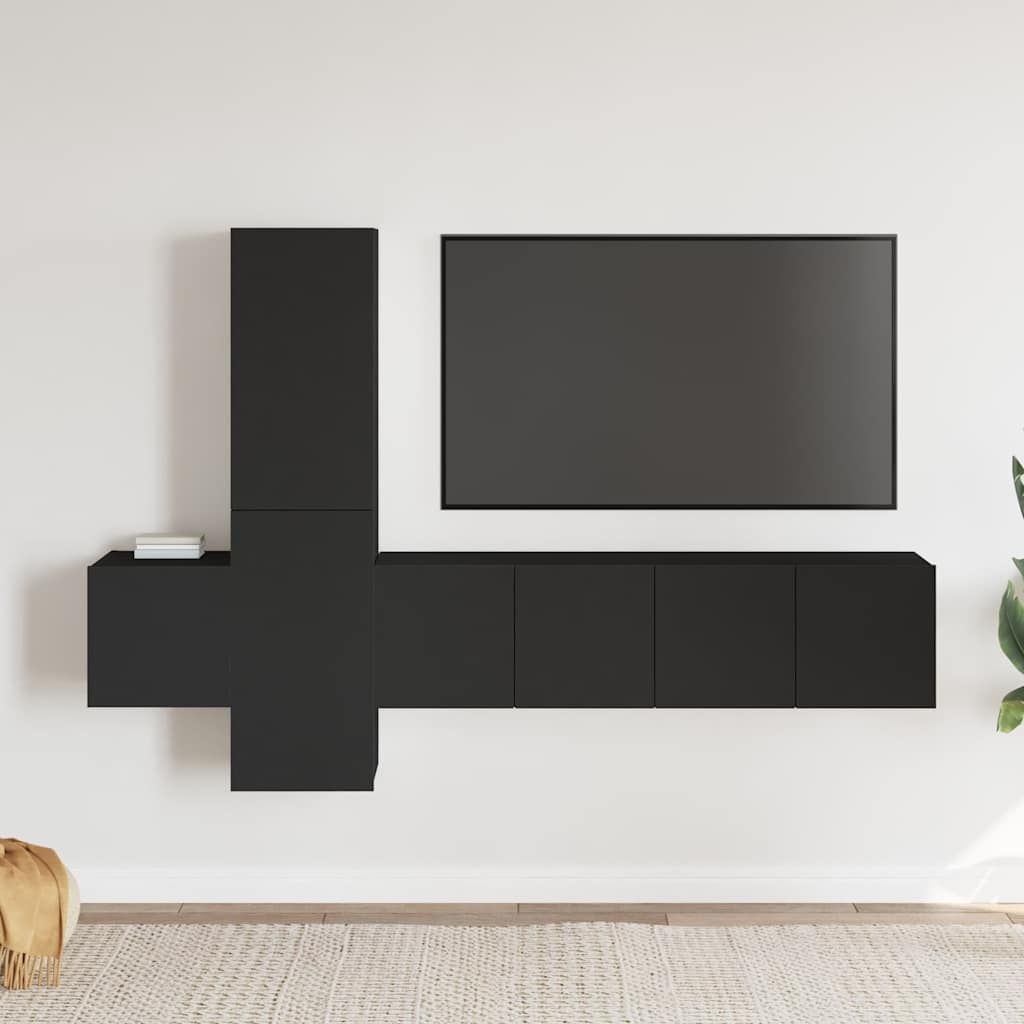 Set di Mobili Porta TV 5 pz Nero in Legno Multistrato vidaXL