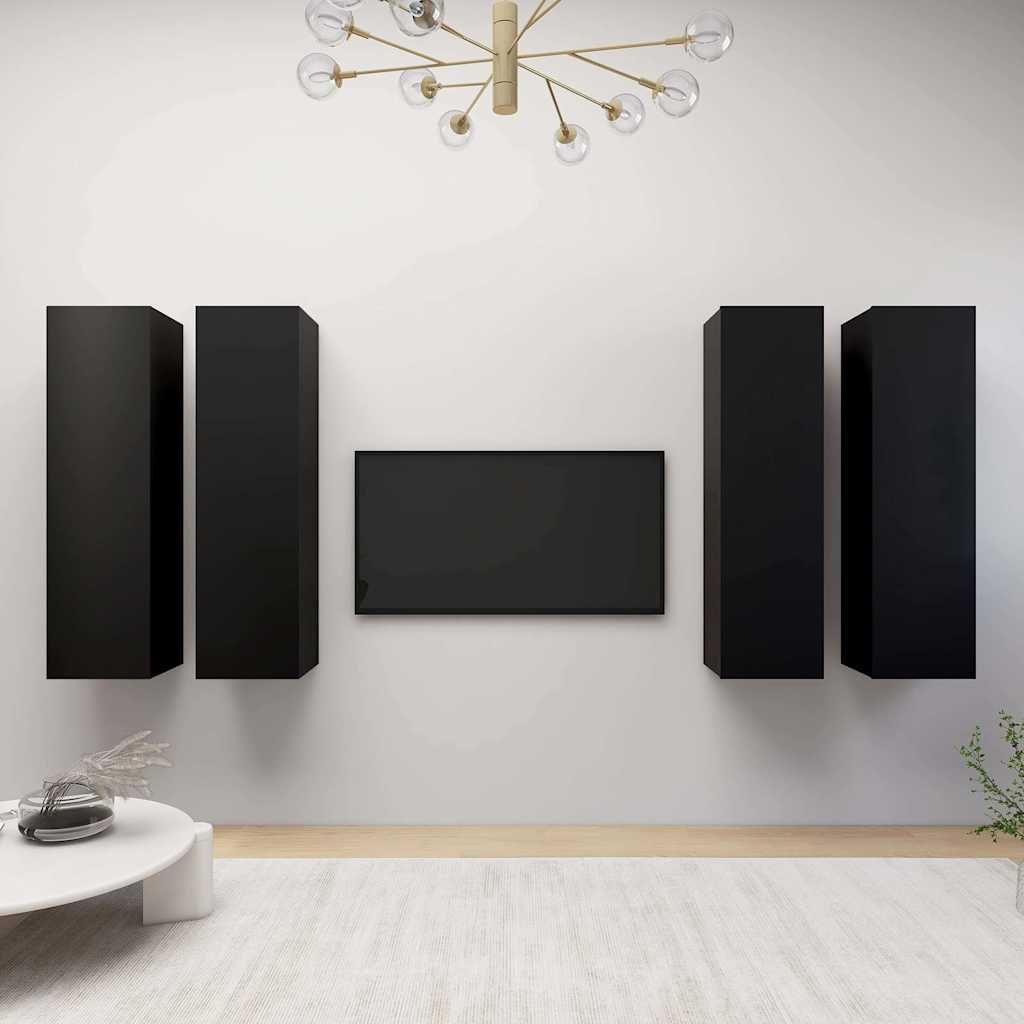 Mobili Porta TV 4 pz Neri 30,5x30x110 cm in Legno Multistrato vidaXL