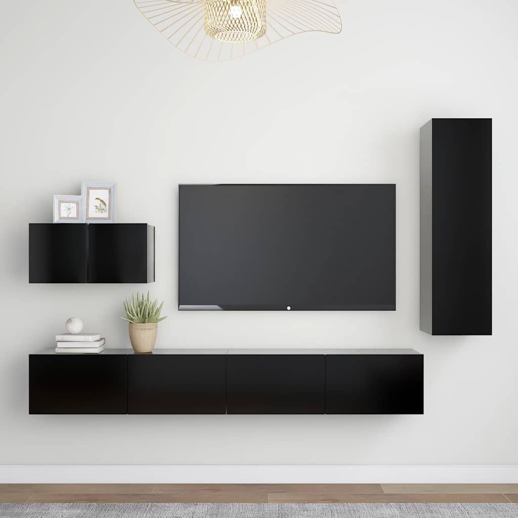 Set di Mobili Porta TV 4 pz Nero in Legno Multistrato vidaXL