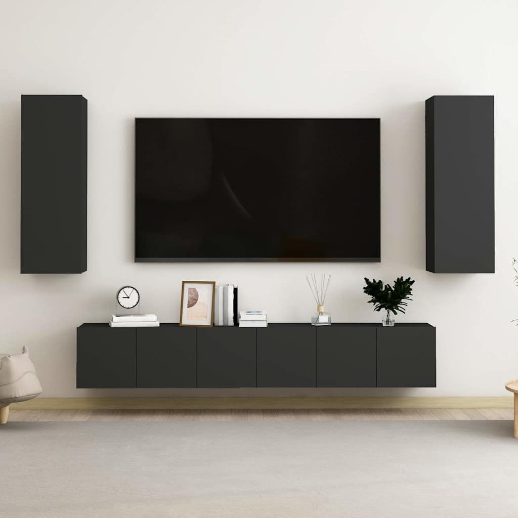 Set di Mobili Porta TV 5 pz Nero in Legno Multistrato vidaXL