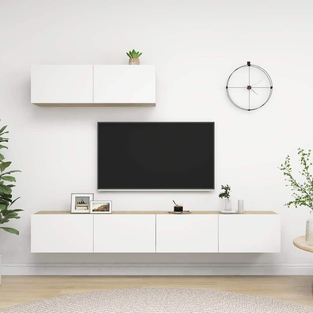 Mobili TV 3 pz Bianco e Rovere Sonoma in Legno Multistrato vidaXL