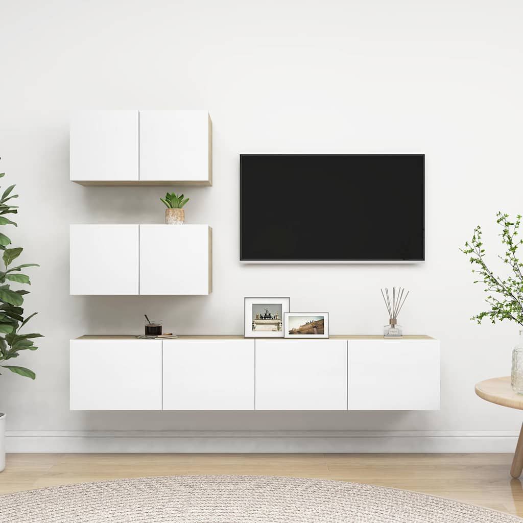 Set Mobili TV 4 pz Bianco e Rovere Sonoma in Legno Multistrato vidaXL