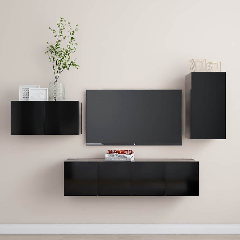 Set di Mobili Porta TV 4 pz Nero in Legno Multistrato vidaXL