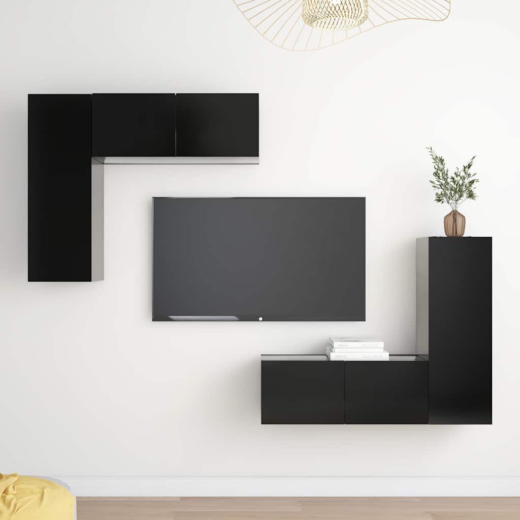 Set di Mobili Porta TV 4 pz Nero in Legno Multistrato vidaXL