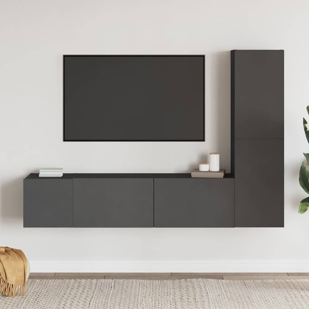 Set Mobili Porta TV 3 pz Grigio in Legno Multistrato vidaXL