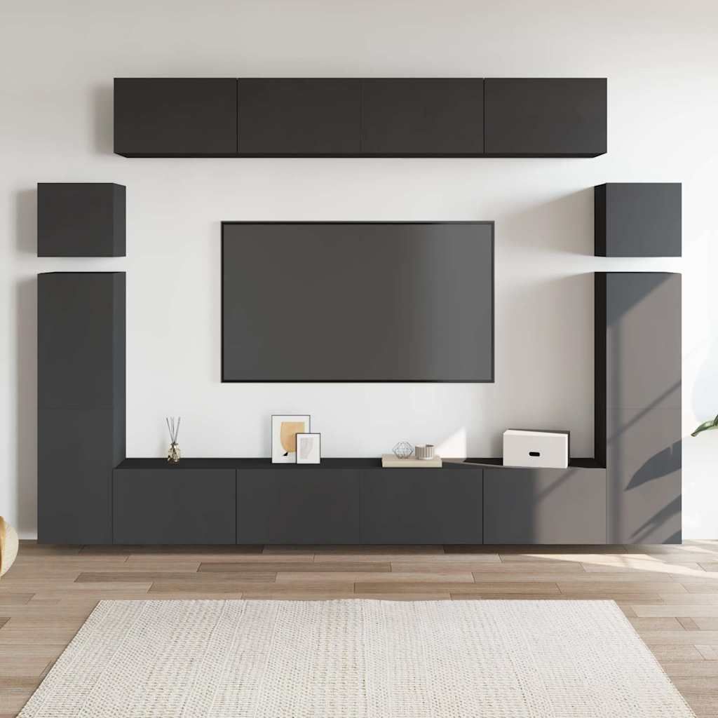 Set Mobili Porta TV 8 pz Grigio in Legno Multistrato vidaXL