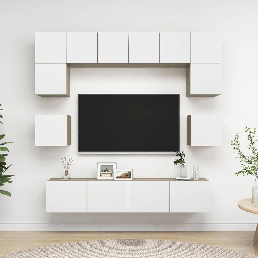 Set Mobili TV 8 pz Bianco e Rovere Sonoma in Legno Multistrato vidaXL
