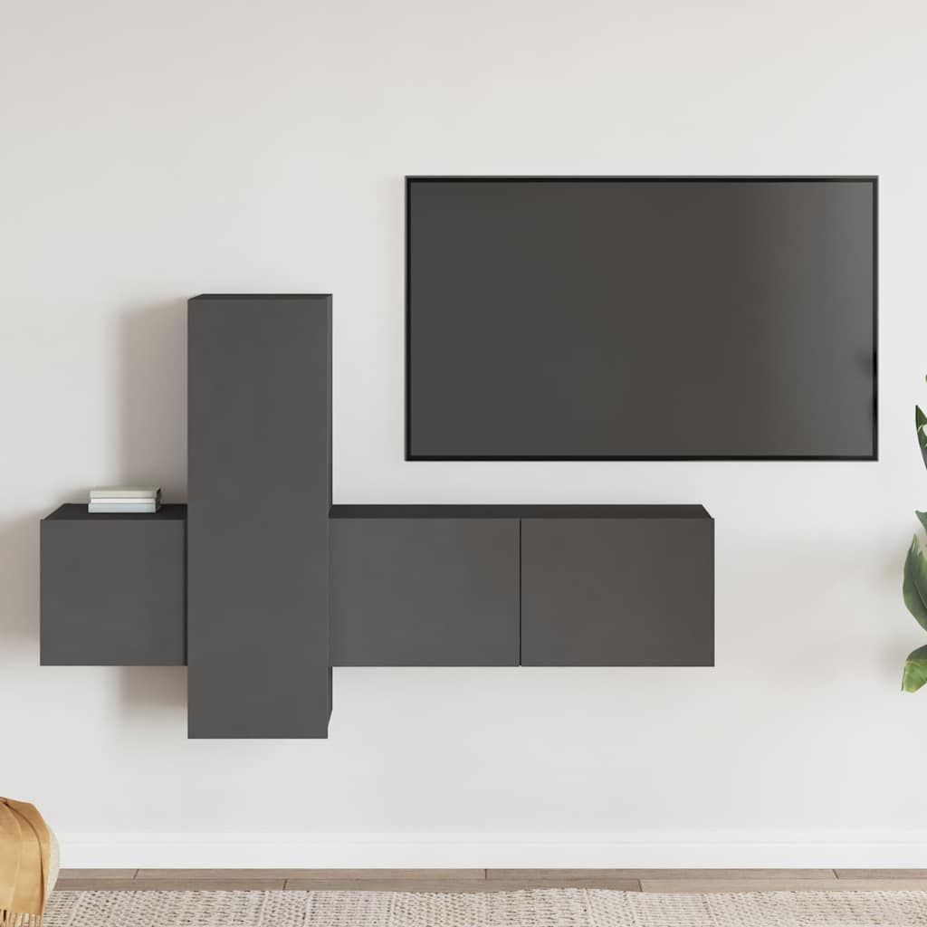 Set Mobili Porta TV 3 pz Grigio in Legno Multistrato vidaXL