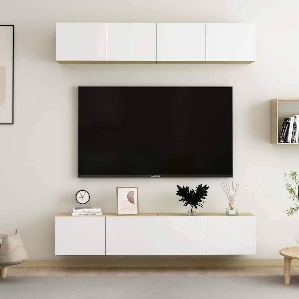 Mobili TV 4 pz Bianco e Rovere Sonoma 80x30x30 cm Multistrato vidaXL